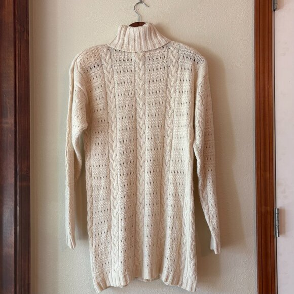 Vintage 56% Silk 15% Wool Blend Cream Cable Knit Turtleneck Sweater Dress Sz M - Picture 3 of 7